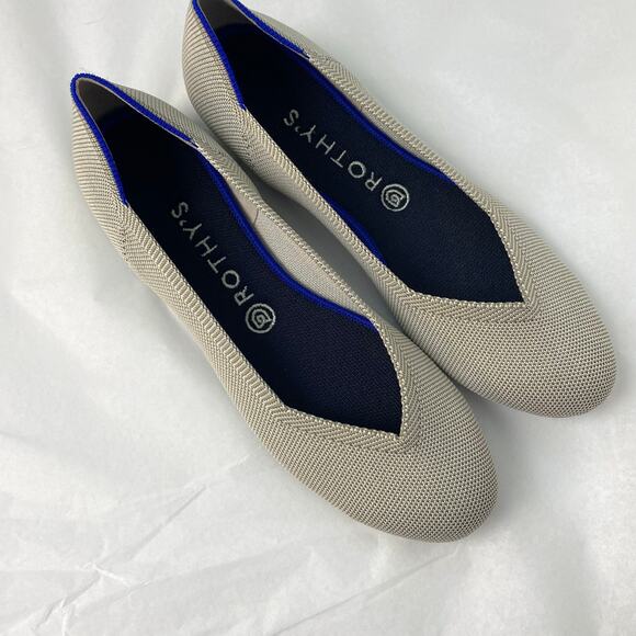 Rothys The Flat Light Gray Knit Round Toe Ballet Flats Slip-On Shoes Size W10 - Picture 8 of 8